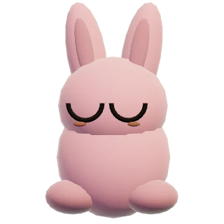 A sleepy pink rabbit with tall ears